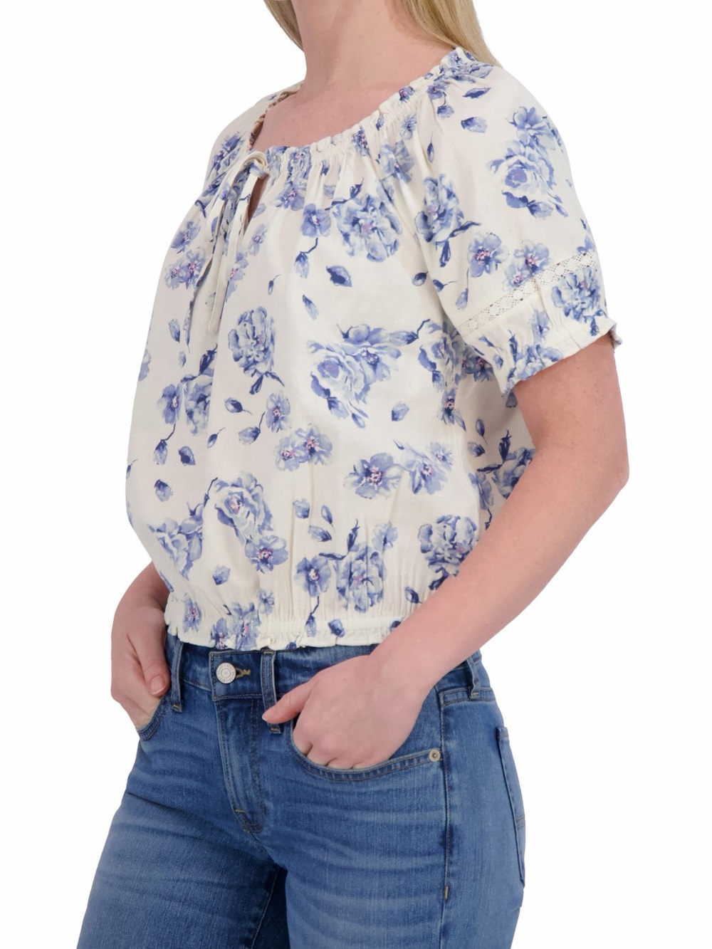 Lucky Brand Floral Puff Sleeve Cotton Bubble Top Size M - Picture 5 of 9